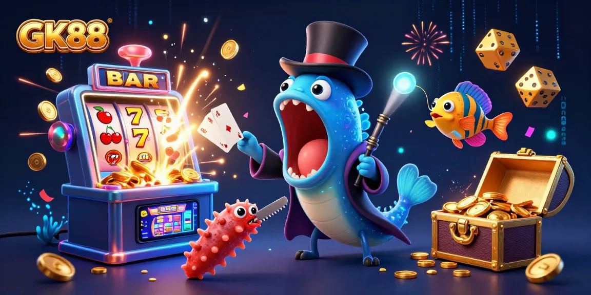Experience the magic of GK88 with a 3D deep-sea illustration showcasing casino thrills and vibrant action.