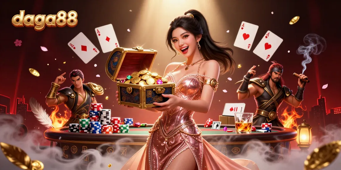 Experience the thrill of daga88 in a vibrant casino scene filled with treasures and poker excitement.