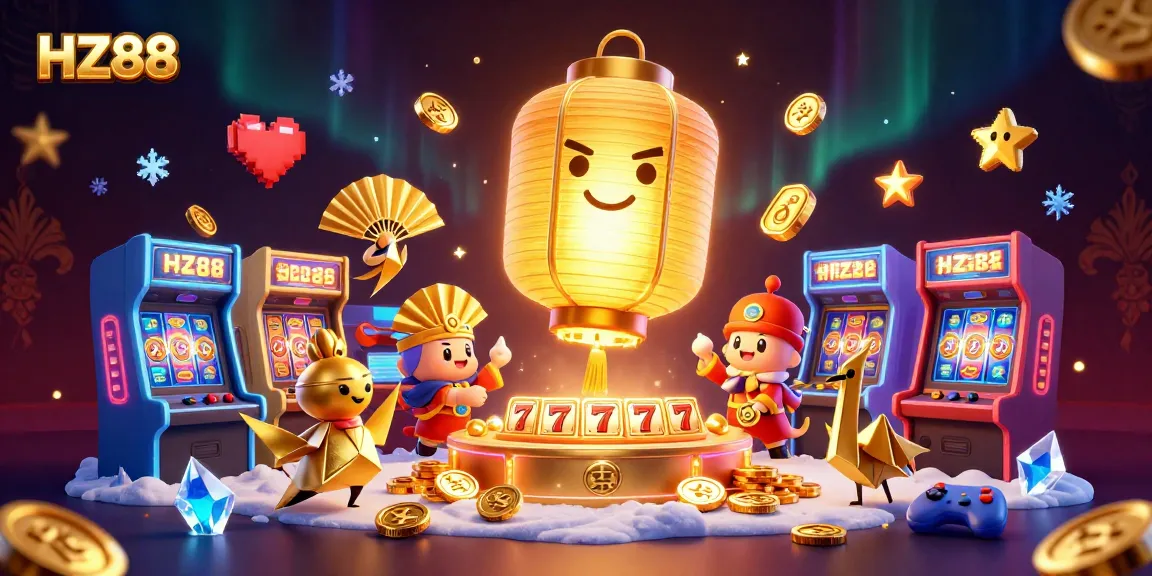 Experience thrilling gameplay at HZ88 with vibrant casino imagery showcasing slot machines and lucky symbols.