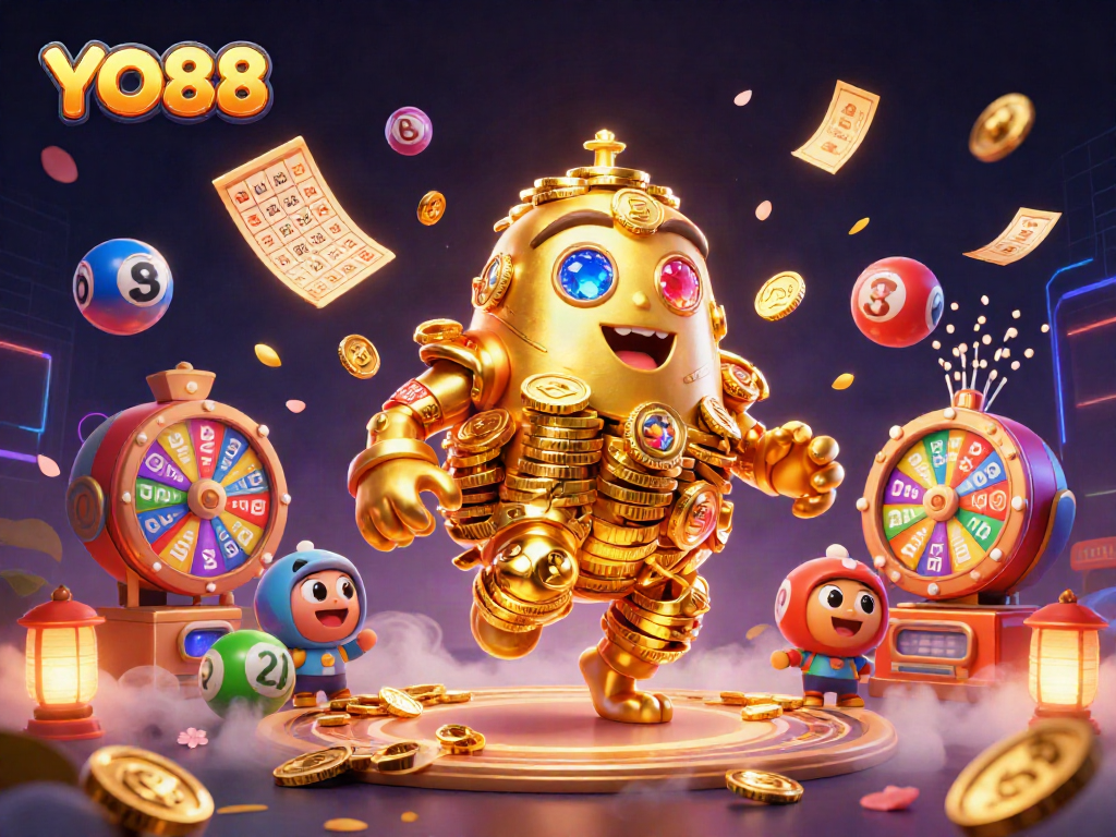 Win big today with the stunning YO88 animated casino scene, featuring exciting game elements.