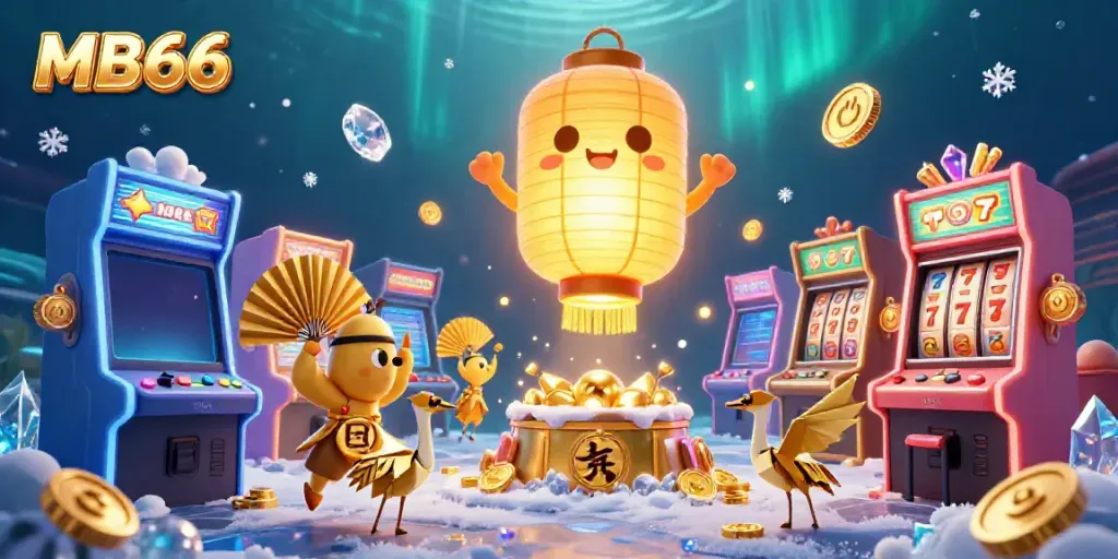 Experience the vibrant MB66 casino scene with golden spirits and exciting gaming elements.