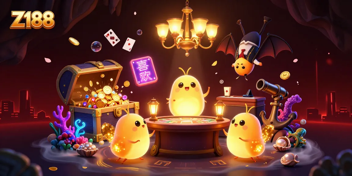 Z188 illuminates a cave casino with glowworms and captivating game elements, showcasing an immersive gambling atmosphere.