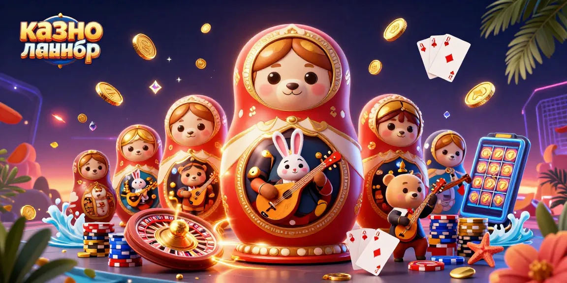 Win big with казино лакибир offers various games, featuring a bear dealer and festive casino elements.