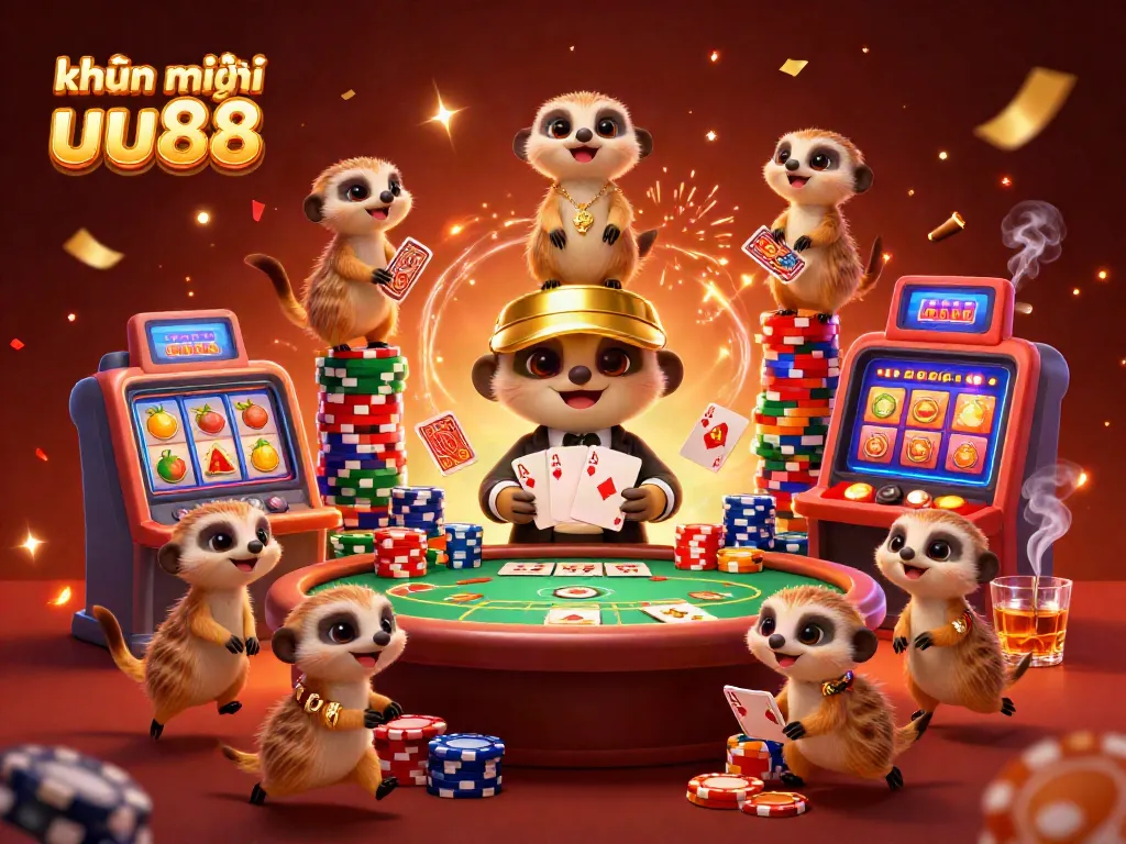 Engage with khuyến mãi uu88 as meerkats operate a vibrant casino, showcasing excitement and action.