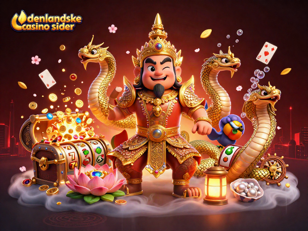 Capture excitement with udenlandske casino sider showcasing a vibrant, 3D guardian and gambling elements.