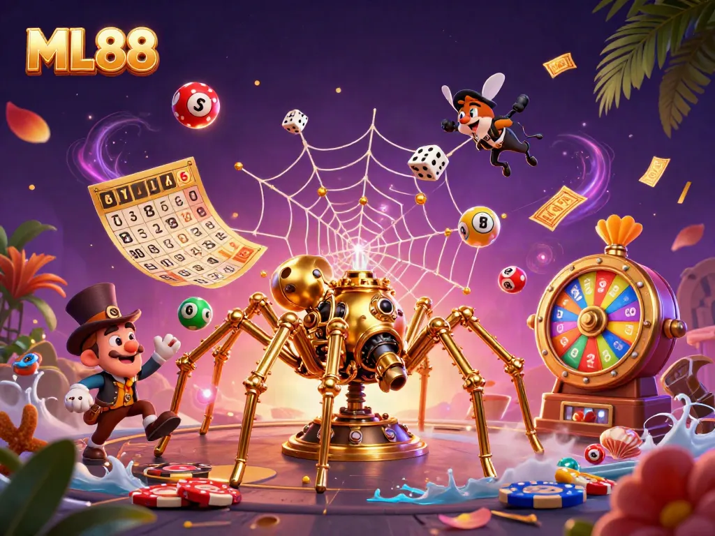 Experience the excitement of ML88 with vibrant lottery balls and a whimsical casino atmosphere.
