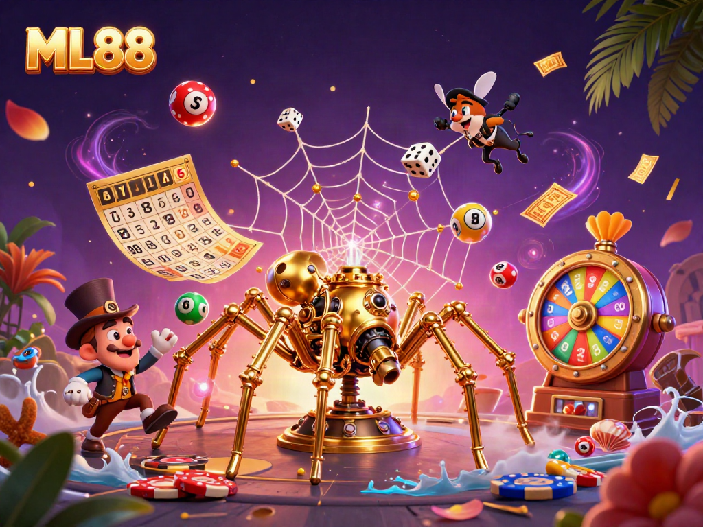 Experience the excitement of ML88 with vibrant lottery balls and a whimsical casino atmosphere.
