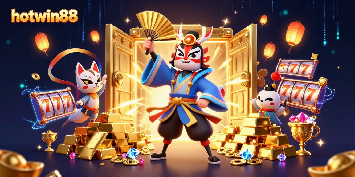 Experience winning spins with hotwin88's vibrant slot scene, featuring kabuki warriors and treasures.