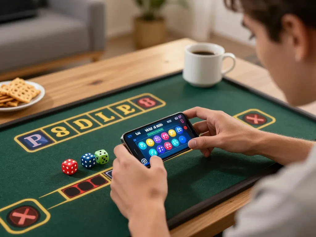 Taking part in tài xỉu online uy tín with vivid dice visuals on smartphone in cozy home