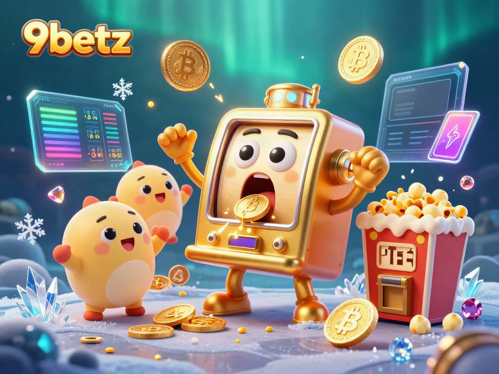 Experience thrilling wins at 9betz with an illustrated golden slot machine celebrating its jackpot.