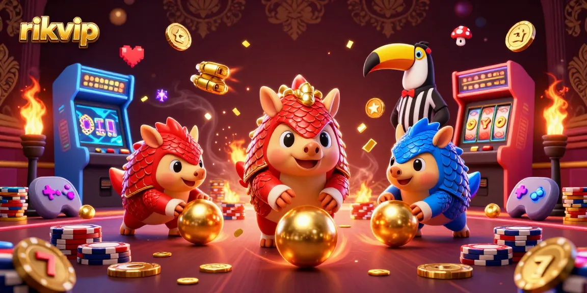 Engage with vibrant gaming action featuring rikvip’s rival pangolins competing amidst sparkling poker chips.