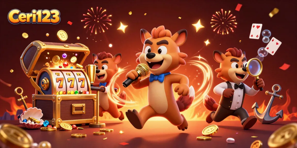 Ceri123 offers a vibrant slot experience with hyenas in a casino setting, showcasing winning elements.