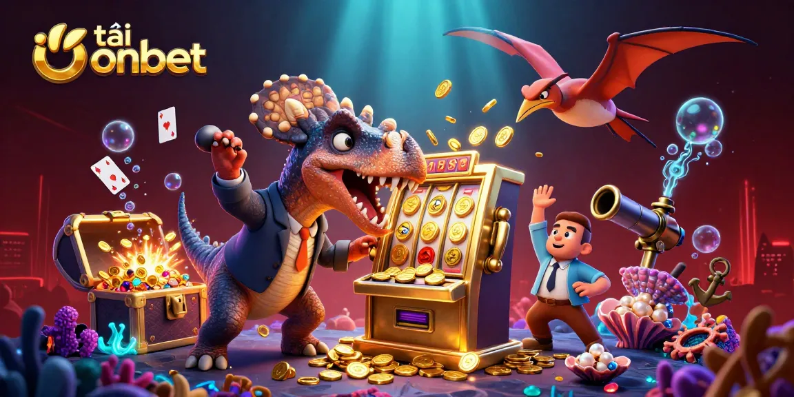 Experience the thrill as you tải onbet and watch a cartoon pachycephalosaurus hit a slot machine for jackpot coins!