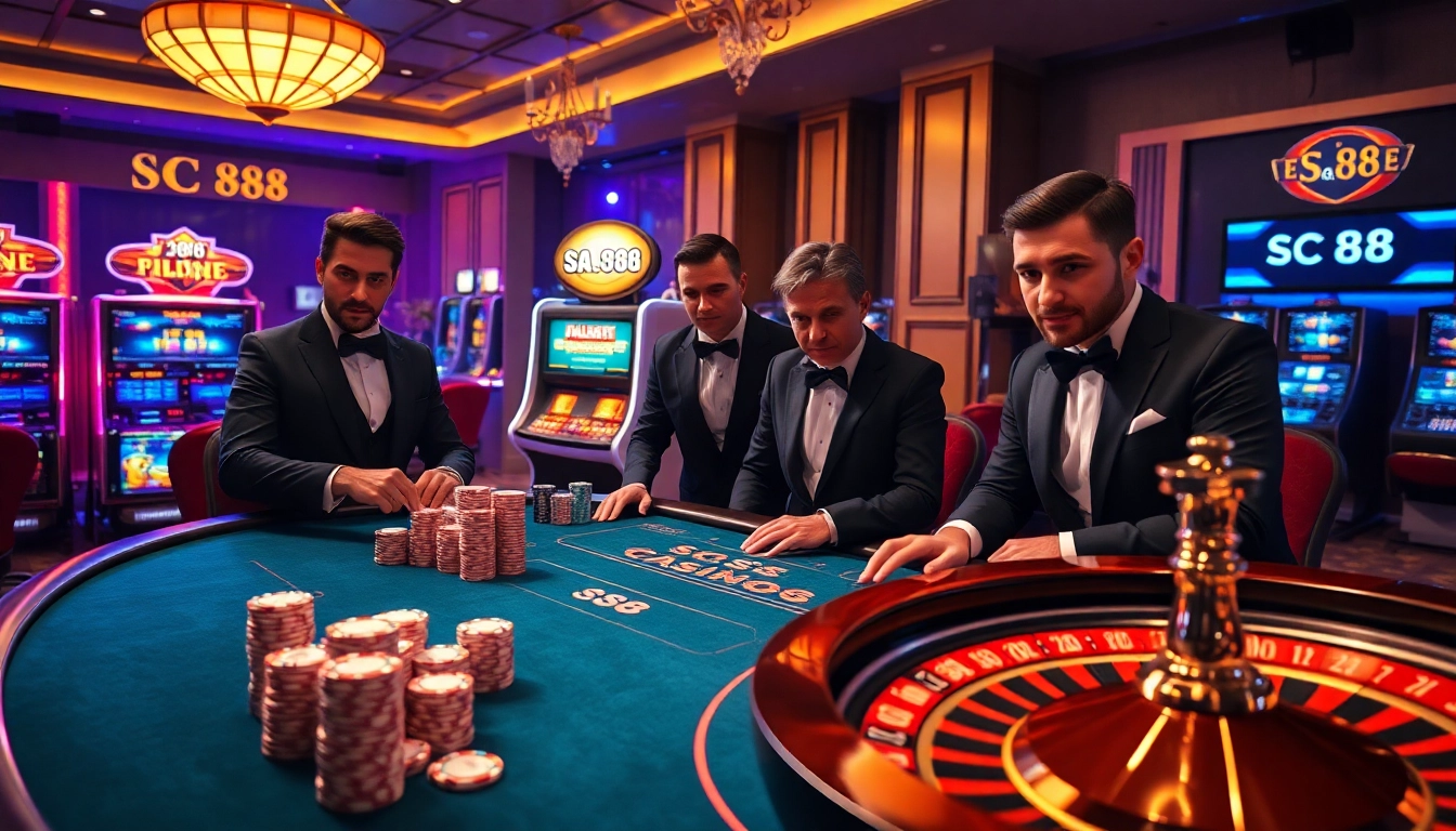 Players enjoying a winning game at SC 88 in a luxurious casino setting.