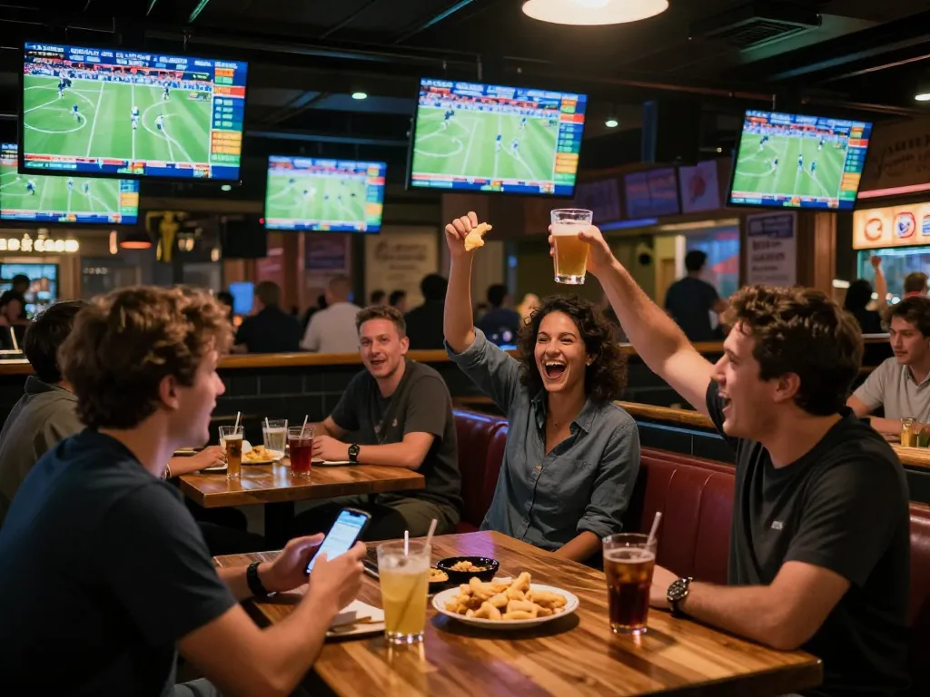 Tỷ lệ kèo nhà cái hôm nay showcased in a lively sports betting environment with patrons enthusiastically engaging in their wagers.