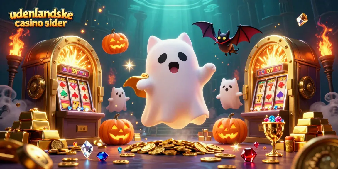 Explore udenlandske casino sider with a vibrant 3D scene featuring a friendly ghost cat and a vampire bat.