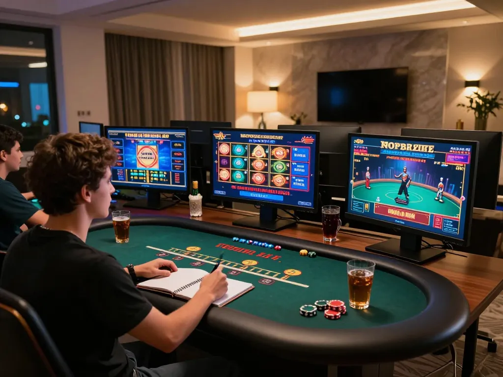 Engaged player at https://lc88.it.com/ using multiple screens for online casino gaming strategies in a cozy setup.