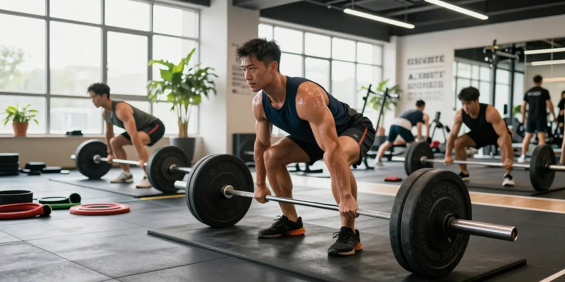 Muscular athlete performing weightlifting at Steroide Boutique gym, showcasing strength training.