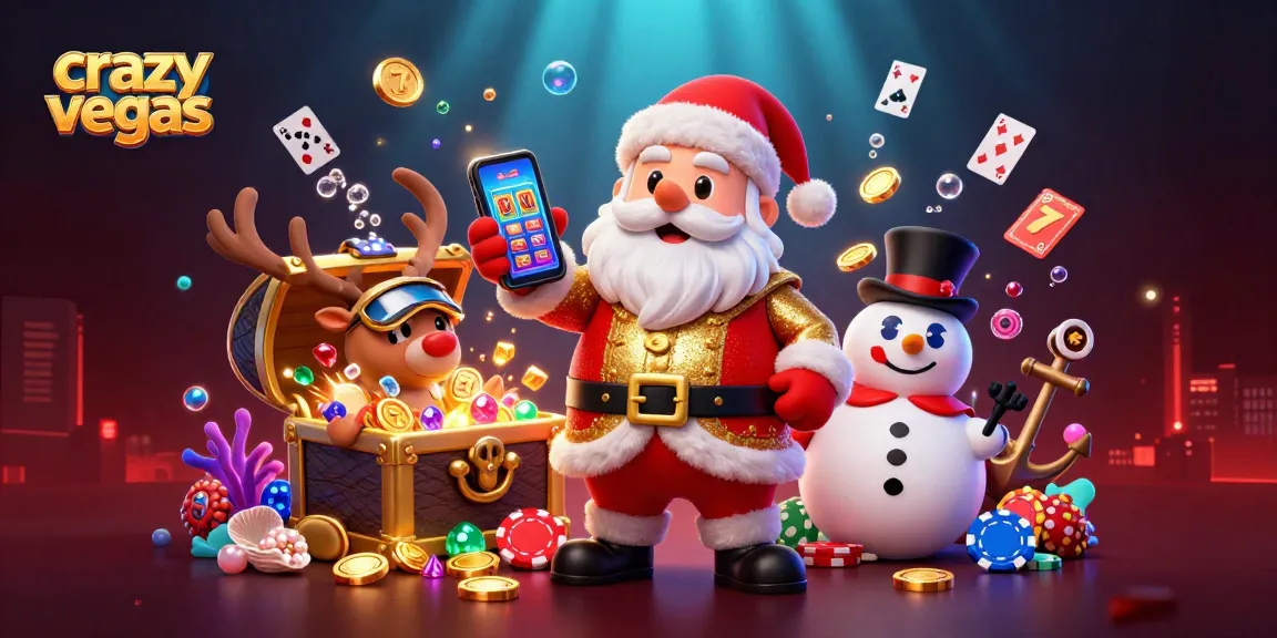 Catching jackpots at crazyvegas, Santa and friends celebrate in a vibrant casino scene full of excitement.