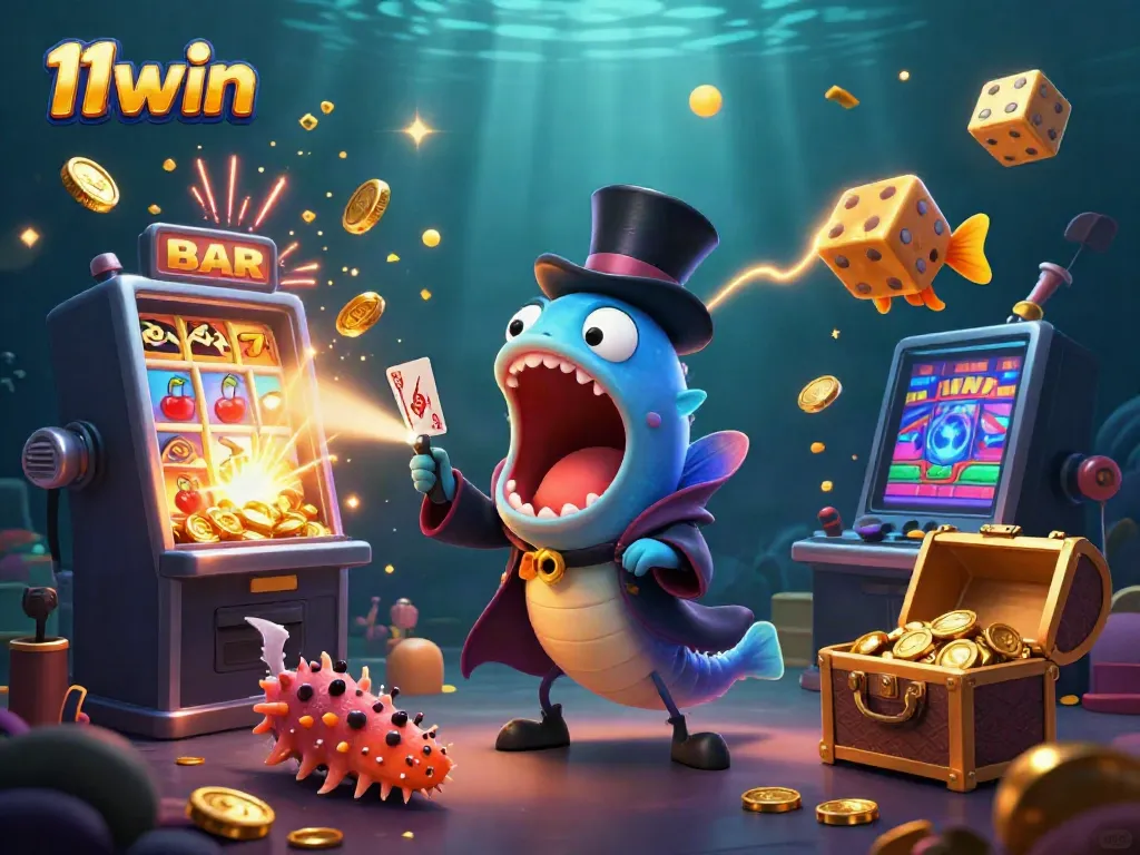 Experience vibrant casino magic with 11win's bioluminescent characters and exciting game elements lighting up the scene.