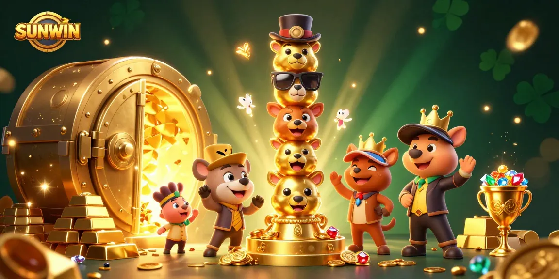 Experience thrilling games and gold rewards at SUNWIN casino with vibrant 3D art and dynamic elements.