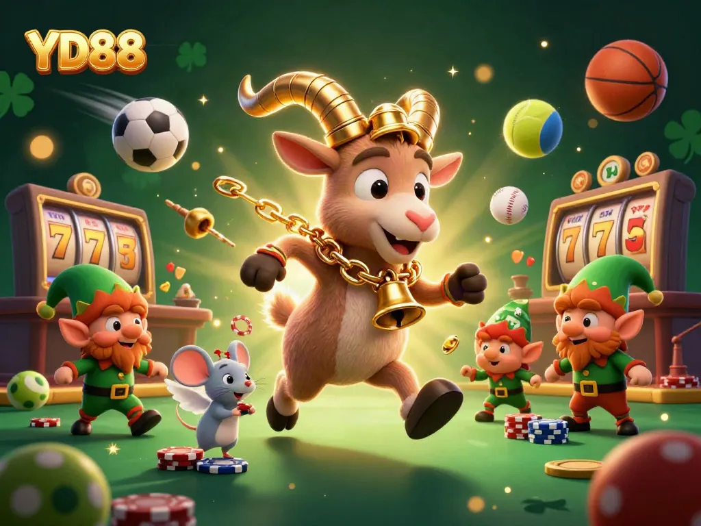 Experience YD88's festive casino atmosphere with a Krampus goat, angel mouse, and elf gremlins.