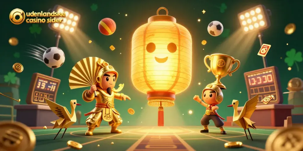 Experience excitement with udenlandske casino sider as a golden lantern spirit illuminates a vibrant casino scene.