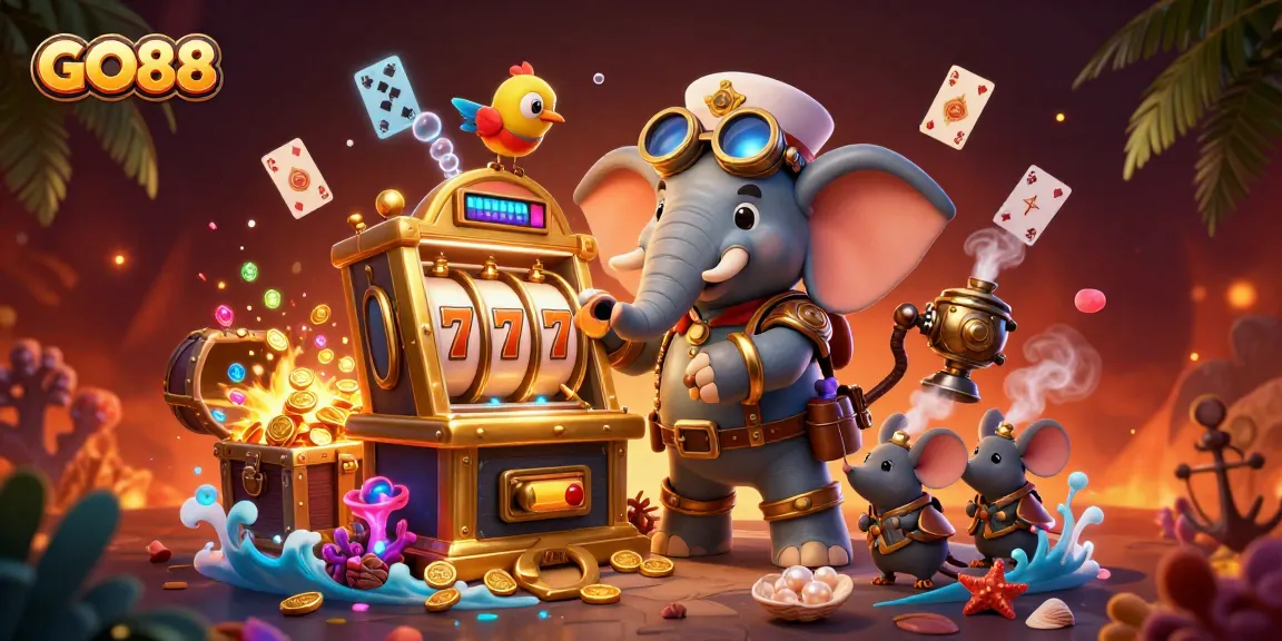 Spin the GO88 slots with vibrant rewards in this 3D casino fantasy illustration.