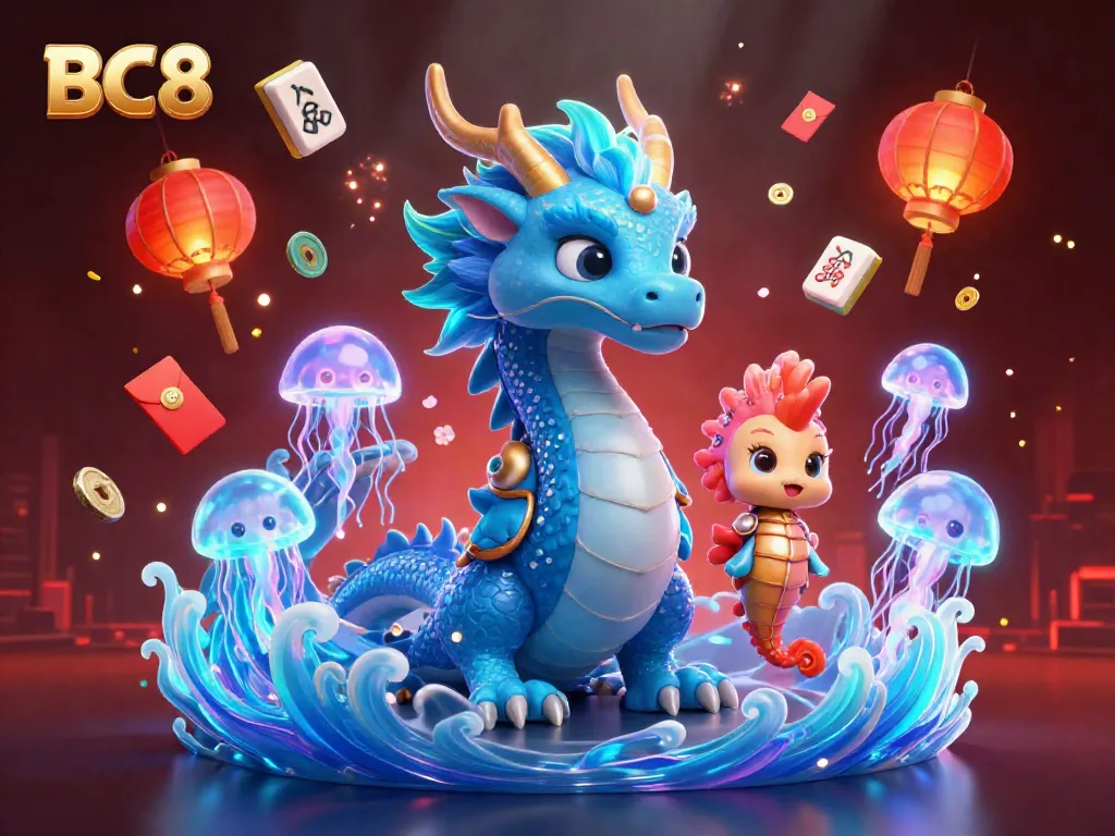 BC8 showcases a magical underwater scene with a dragon, seahorse knight, and jellyfish in vibrant colors.