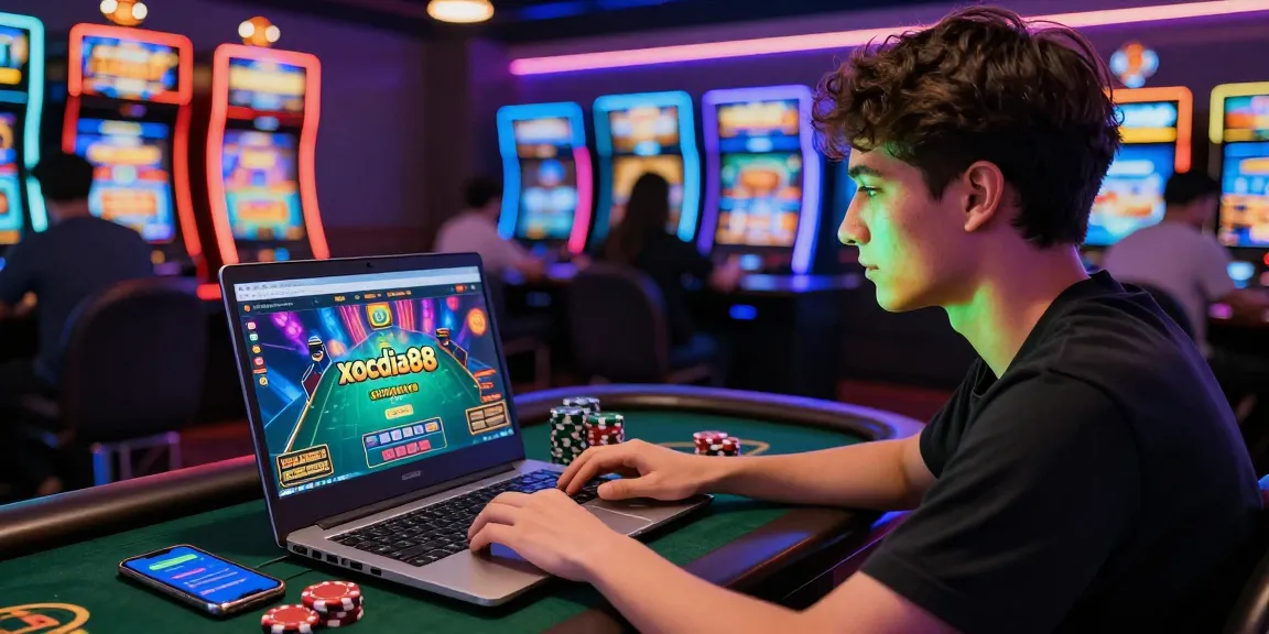 Player enjoying the xocdia88 gaming experience in a vibrant online casino setup.