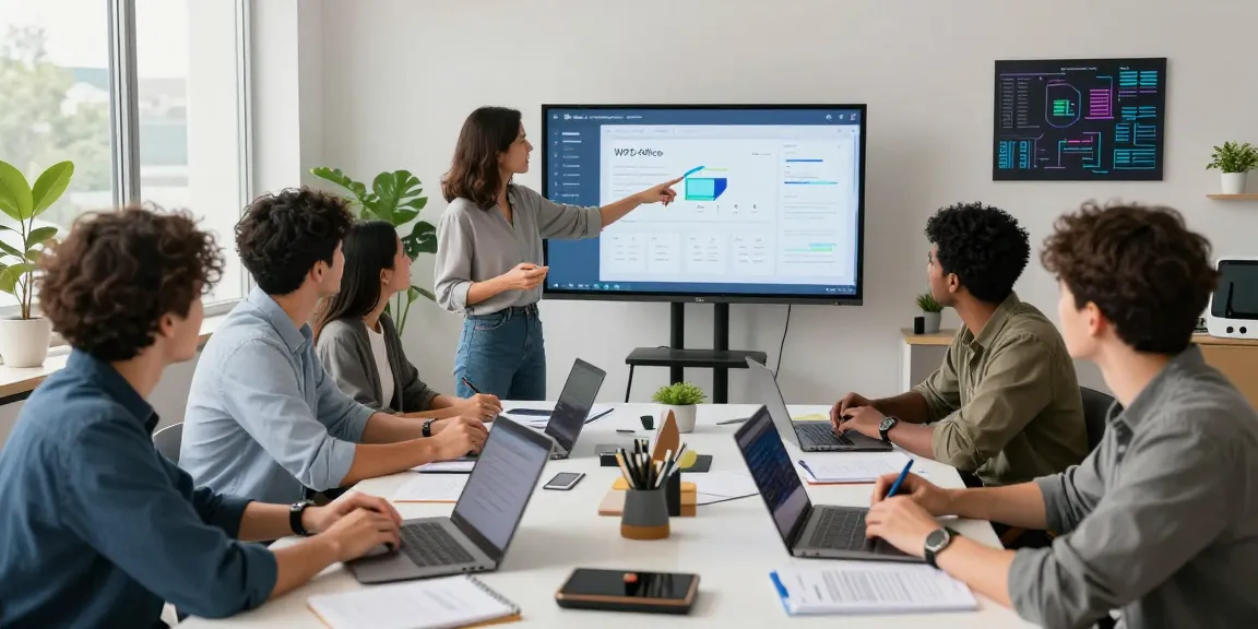 Team collaborating to showcase features of WPS Official Website in a modern office environment.