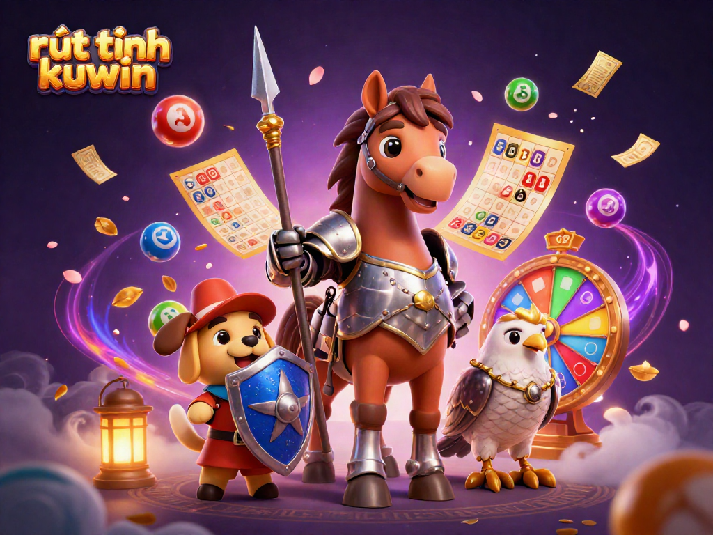 Experience the thrill of rút tiền kuwin with vibrant characters and dynamic gaming elements in a colorful 3D scene.