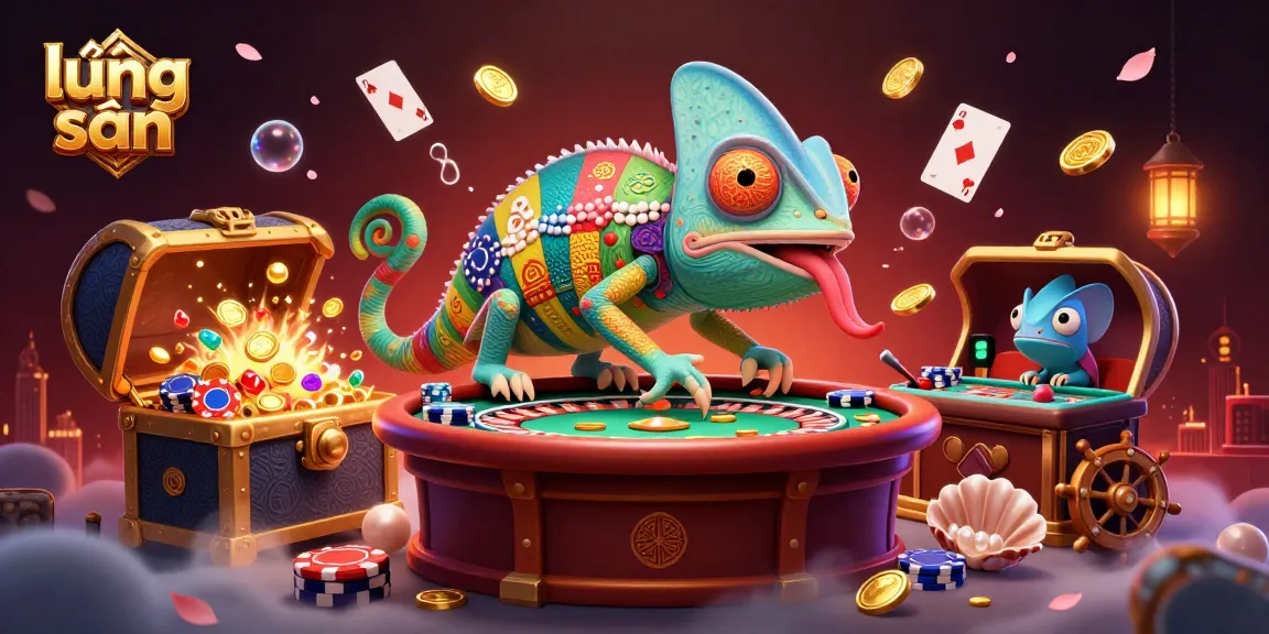 Experience winning strategies at lương sơn casino, featuring a dynamic chameleon surrounded by vibrant gaming elements.