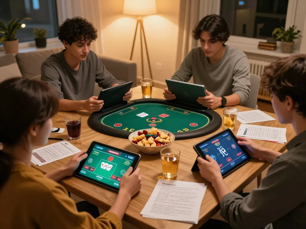 Engaging online poker scene featuring friends enjoying XX88 gaming, showcasing strategy and excitement.