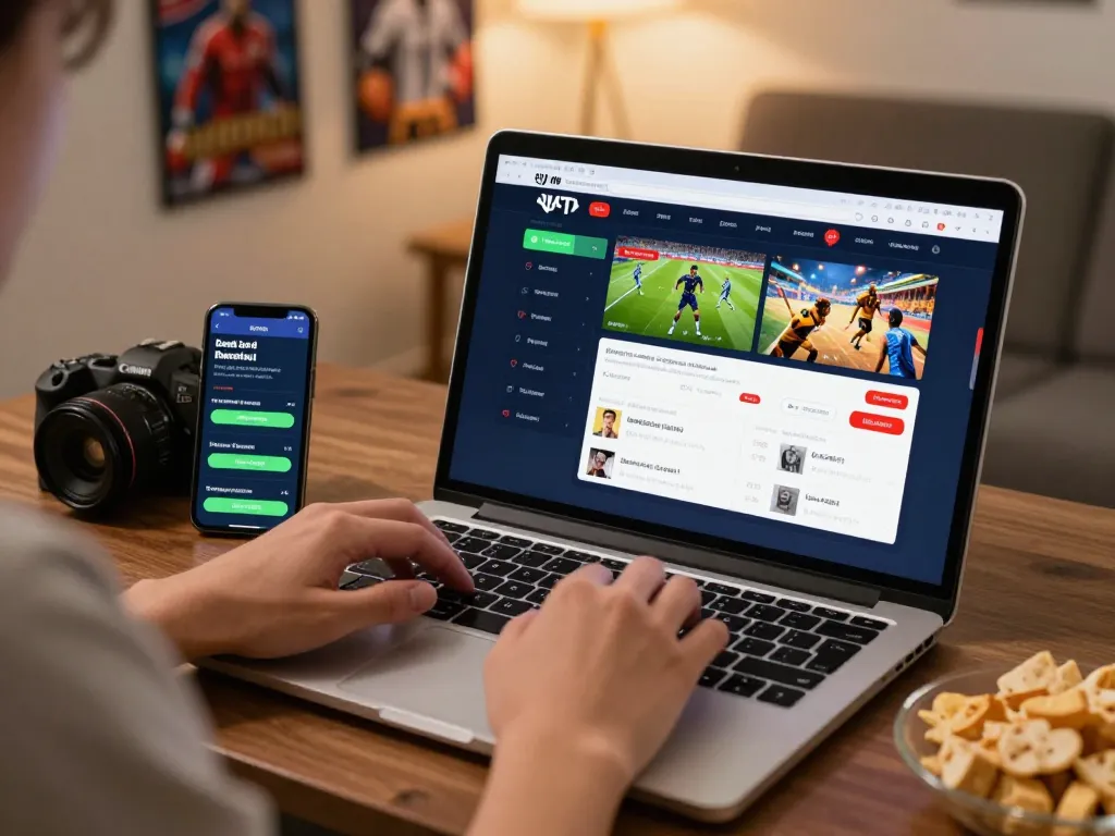 Placing bets on live sports events at home through https://go8.onl/ on a laptop.