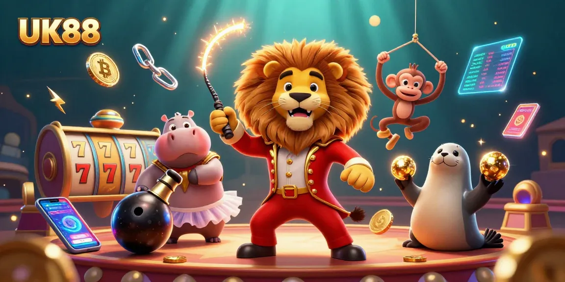 Experience excitement with UK88 at the casino, featuring vibrant 3D animals and crypto elements.
