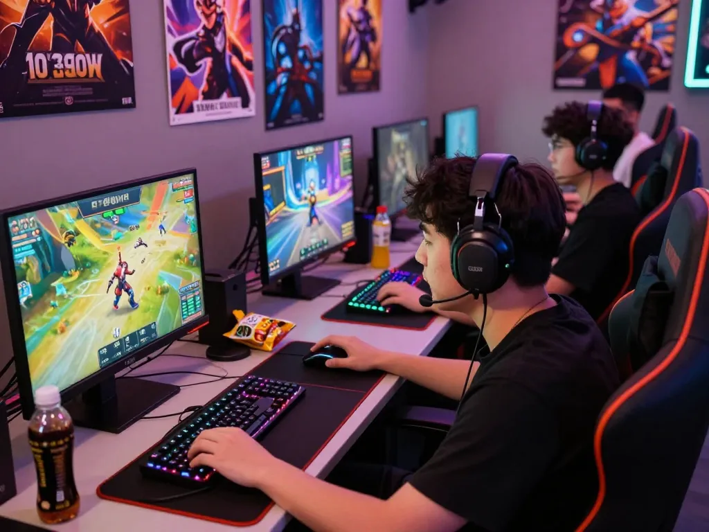 Exciting gaming scene with players immersed in online gameplay, showcasing tải sunwin and vibrant graphics.