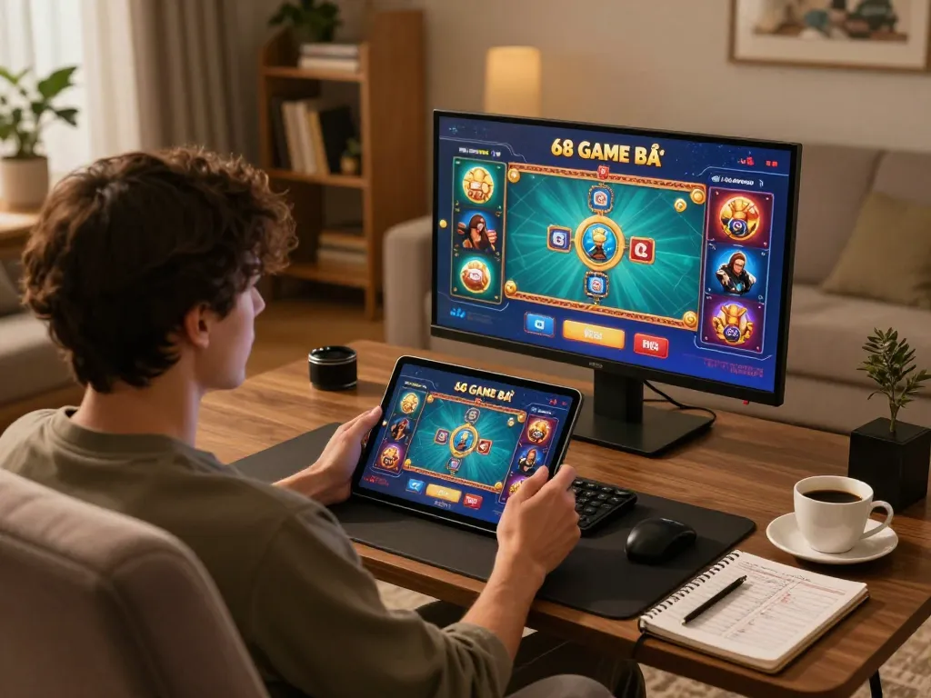 Player enjoying an engaging gaming session on 68 Game Bài in a cozy home setup.