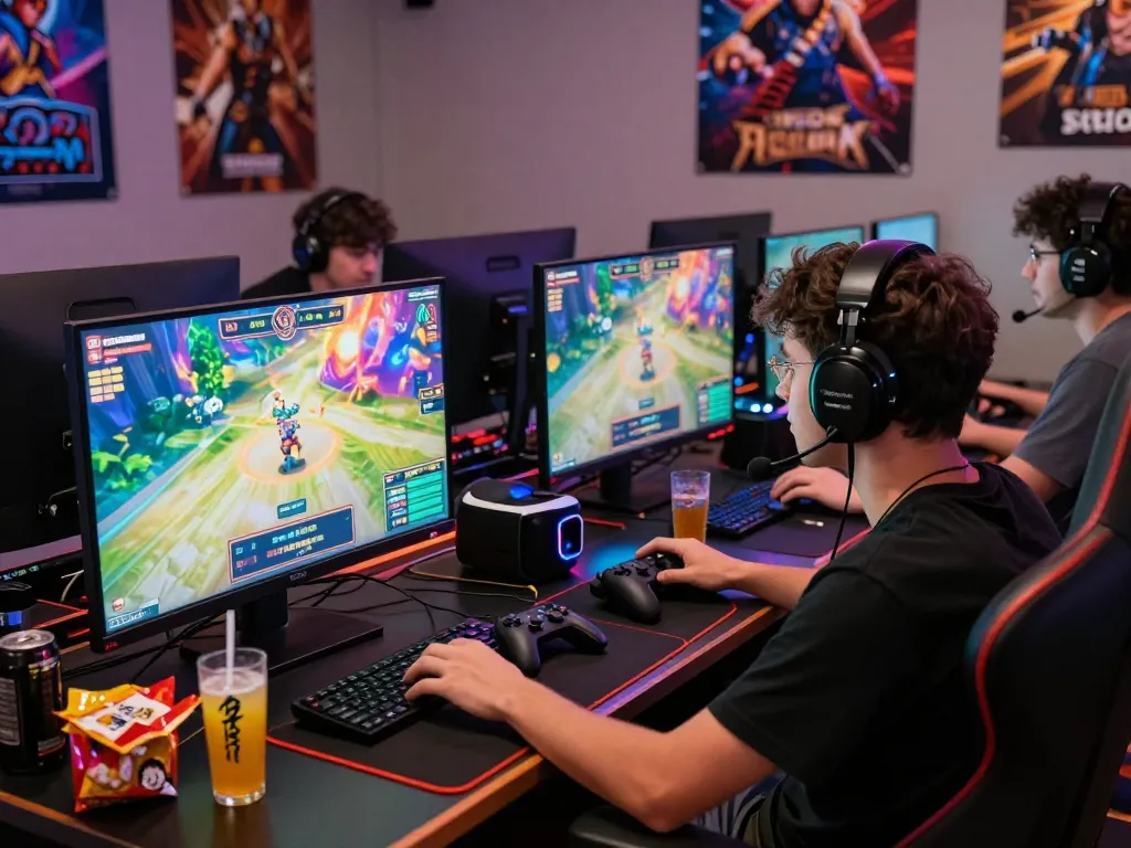 Engaging online gaming setup showcasing https://bomwin.jp.net/ excitement in a vibrant atmosphere.