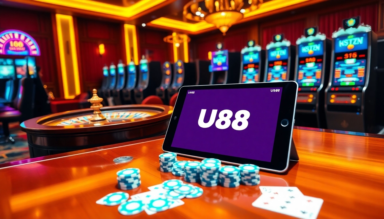 Experience winning thrills at UU88 with poker chips and roulette in an elegant casino setting.