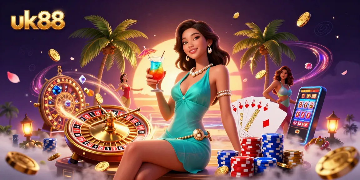 Experience the thrill of uk88 with stunning graphics, coins cascading, and a vibrant casino atmosphere.