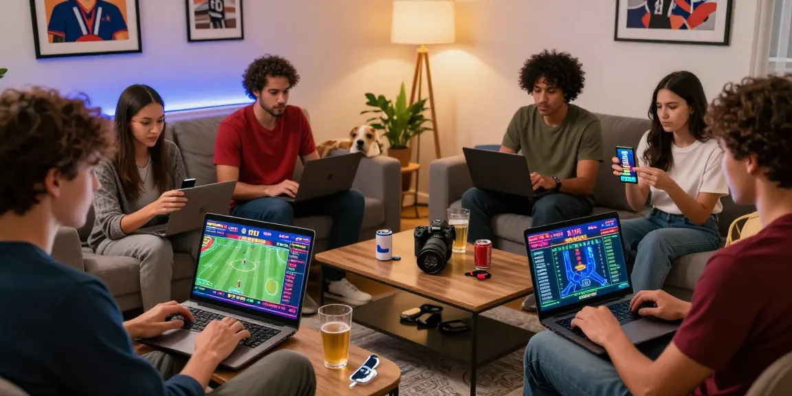 Engaged players enjoying an online betting experience with 181bet, displaying excitement in a lively home setting.