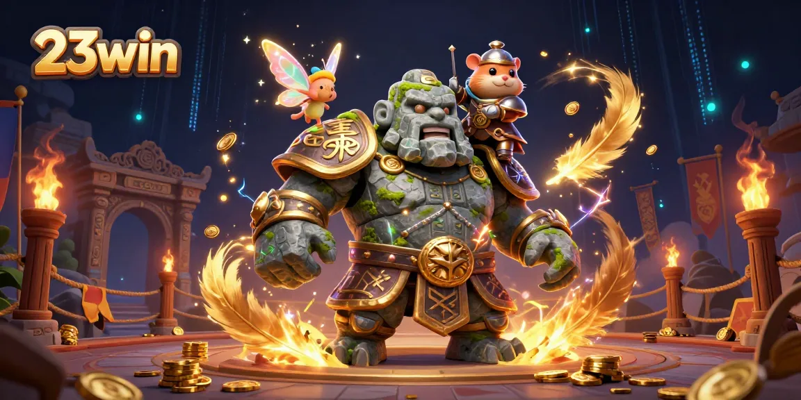 Experience the excitement of 23win with this vibrant 3D casino illustration featuring mystical elements and action.