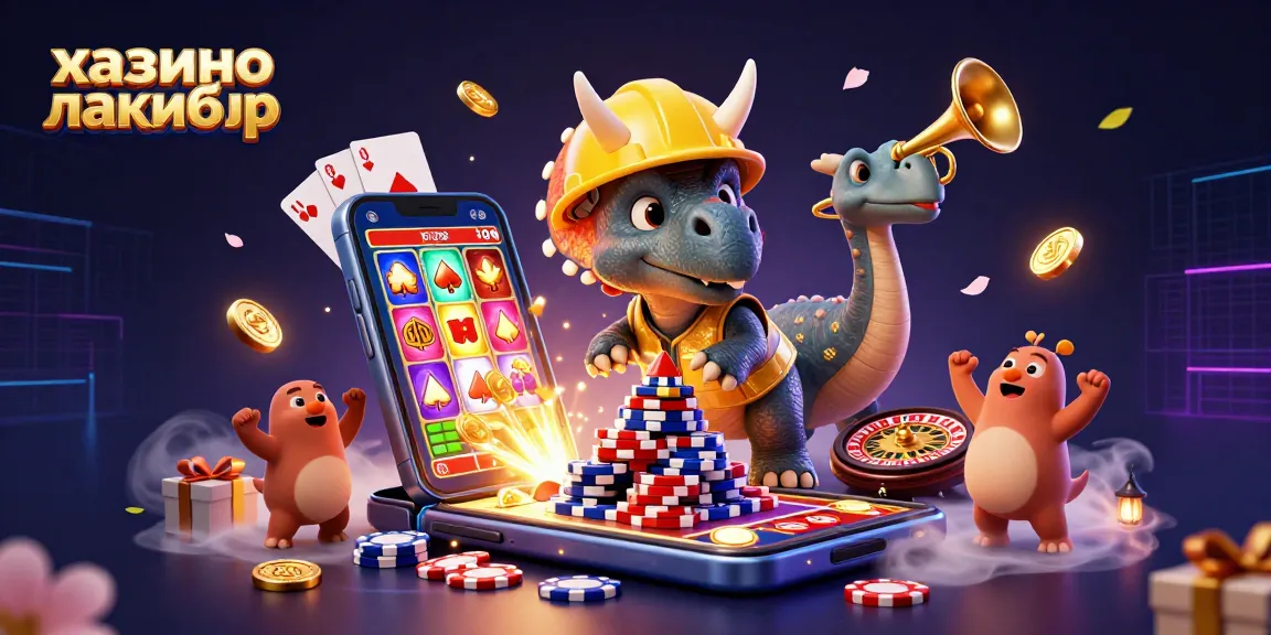 Celebrate winning at казино лакибир with triceratops and fun casino elements in vibrant 3D.