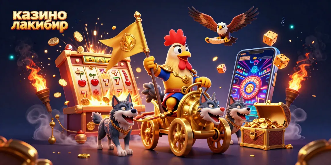 Engage with Казино Лакибир’s vibrant gaming adventures featuring a dynamic rooster warlord chariot scene.