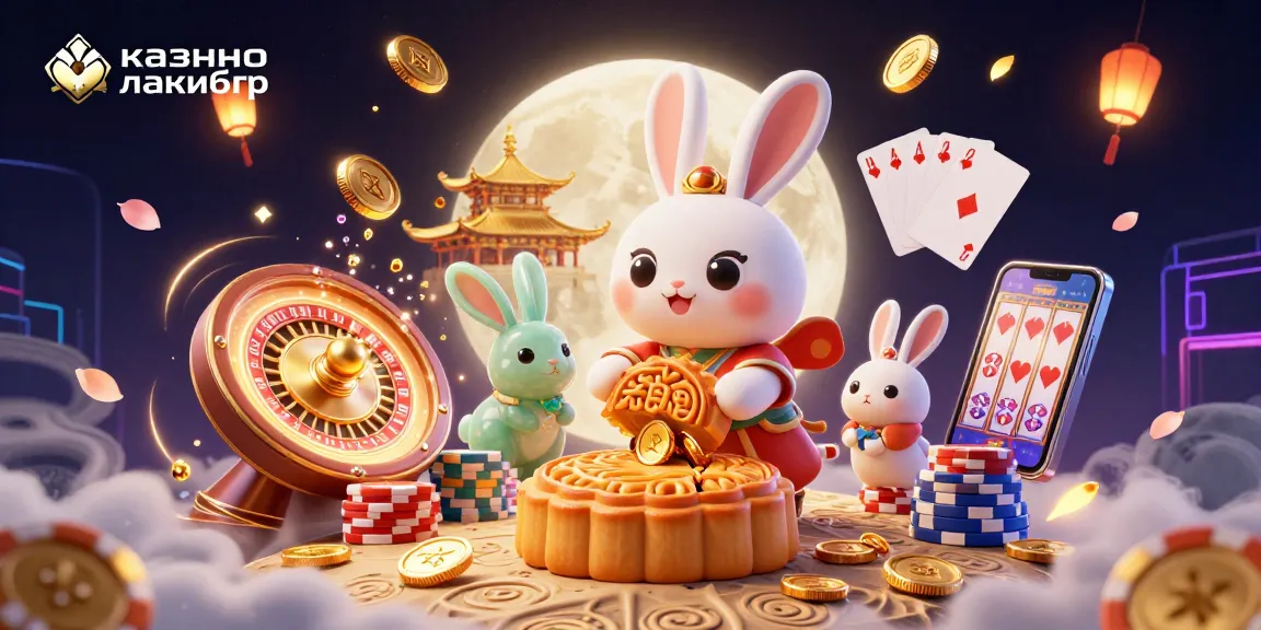 Engaging scene portraying казино лакибир with a moon rabbit and vibrant casino elements.